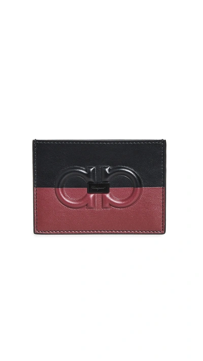 Ferragamo Firenze Logo Bi-color Leather Card Case In Black/red