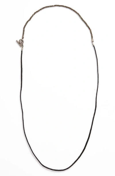 Title Of Work Braided Leather & Pyrite Necklace In Silver/ Black/ Red