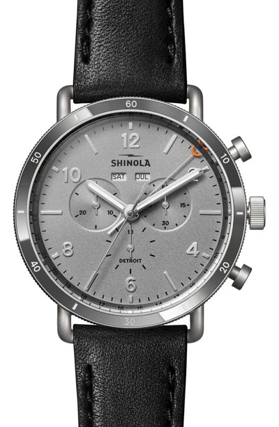 Shinola The Canfield Sport Chronograph Leather Strap Watch, 45mm In Gray/black