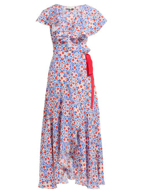 Beulah Ratna Floral-Print Silk Wrap Dress In Red Multi | ModeSens