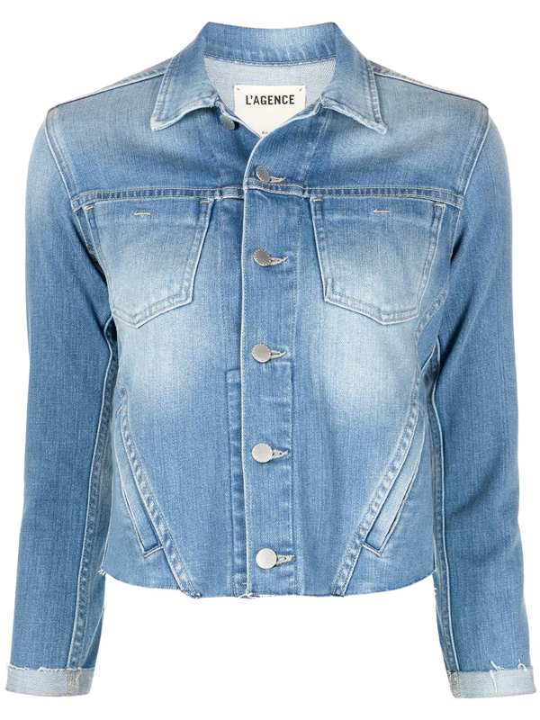 L Agence Janelle Slim-fit Raw-edge Denim Jacket In 蓝色 | ModeSens