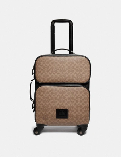 Coach Academy Travel Wheeled Carry On In Signature Canvas In Black/khaki/black Copper