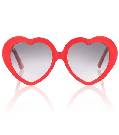 Balenciaga Heart-shaped Acetate Sunglasses In Shiny Solid Red/ Grey