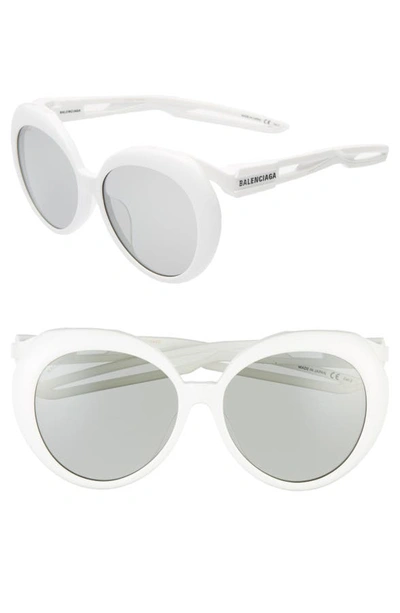 Balenciaga 56mm Round Sunglasses - Shiny Solid White/ Grey