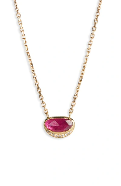 Brooke Gregson Ellipse Halo Ruby Necklace In Gold