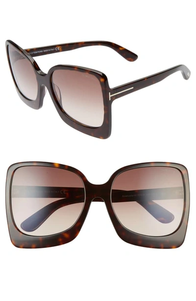 Tom Ford Emanuella Rx-able 60mm Square Sunglasses - Dark Havana/ Brown
