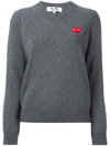 Comme Des Garçons Play Wool Jersey Intarsia Red Emblem Sweater In Gray. In Grey