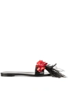 Simone Rocha Feather And Bead-embellished Slides In Black