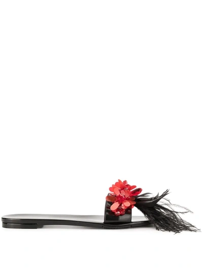 Simone Rocha Feather And Bead-embellished Slides In Black