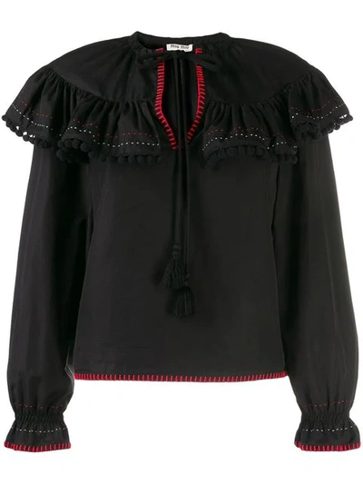 Miu Miu Ruffled Top In Black