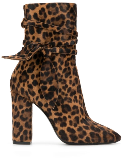 Saint Laurent Leopard Print Ankle Boots In Brown