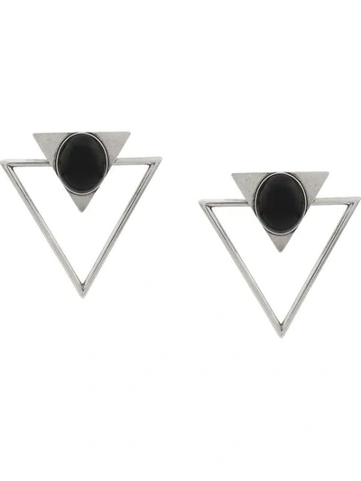 Saint Laurent Oversized Triangle Earrings In Silver & Black