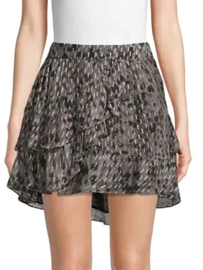 Iro Celie Printed Tiered Ruffle Skirt In Grey