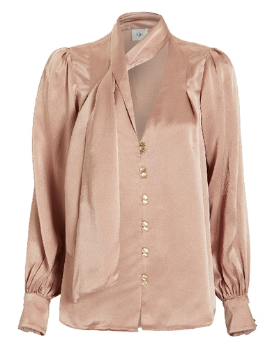 Aje Astrid Tie Neck Silk Blouse In Beige