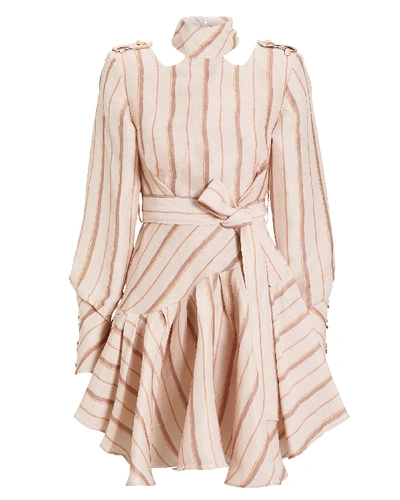 Aje Josie Striped Silk Linen Mini Dress In Beige