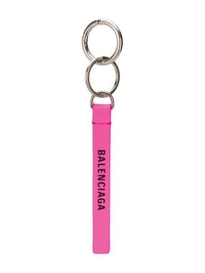 Balenciaga Neon Printed Leather Keychain In 5610 Pink