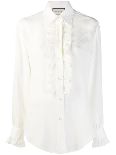 Gucci Ruffled Jacquard Shirt In White
