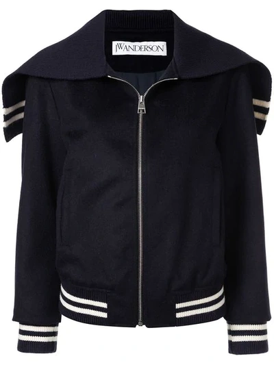 Jw Anderson Caped Zip-front Knit Bomber Jacket In Navy