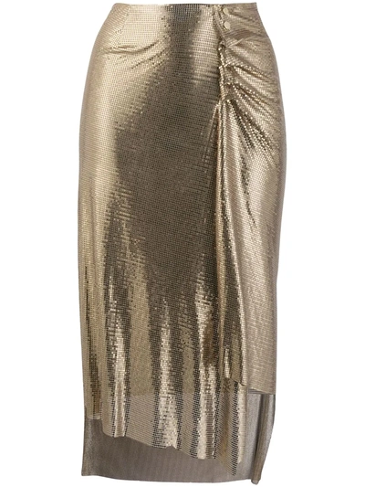 Paco Rabanne Metallic Ruched Skirt In Golden