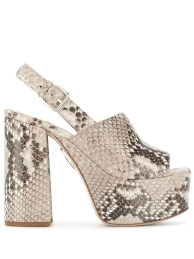 Miu Miu Embossed Platform Leather Sandals In Grey
