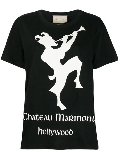 Gucci Oversize T-shirt With Chateau Marmont Print - Black
