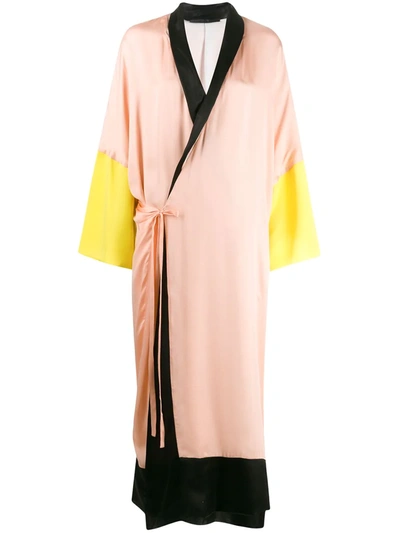 Haider Ackermann Colour Block Robe Wrap Dress In Neutrals