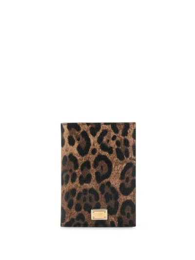 Dolce & Gabbana Leopard Print Passport Holder In Brown