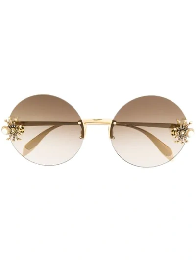 Alexander Mcqueen Embellished Round-frame Sunglasses In Gold