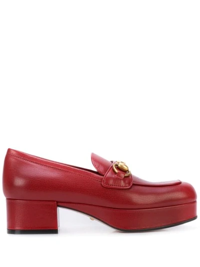 Gucci Leather Platform Loafer With Horsebit In Red