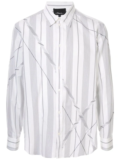 3.1 Phillip Lim Men's Argyle Patchwork Striped Sport Shirt In White Black