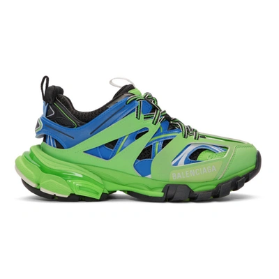 Balenciaga Mixed-media Leather Track Sneakers In Blue Green