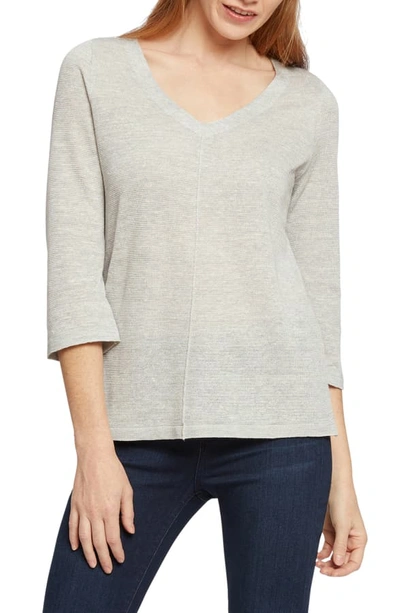 Nic + Zoe Tie Back Linen Blend Knit Top In Silver Mix