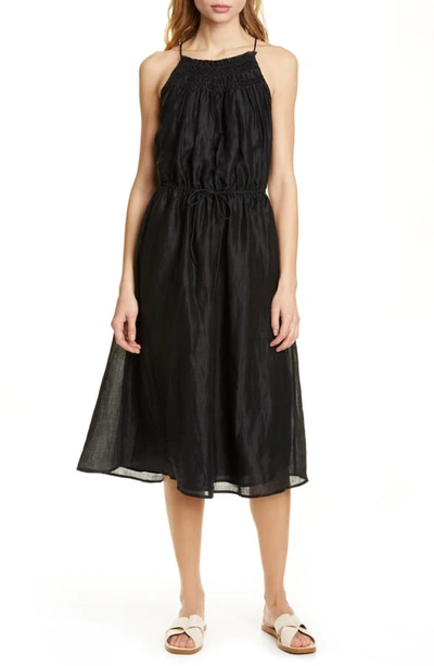 Frame Hand Smocked Midi Dress In Noir