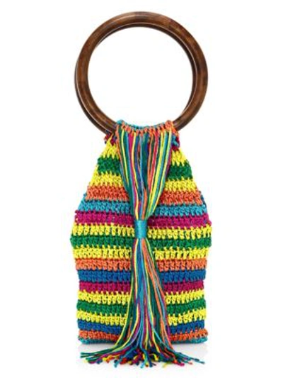 All Things Mochi Rainbow Kai Woven Top Handle Bag In Yellow Multi