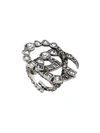 Gucci Bronze Gg Logo Crystal-embellished Ring In Metallic