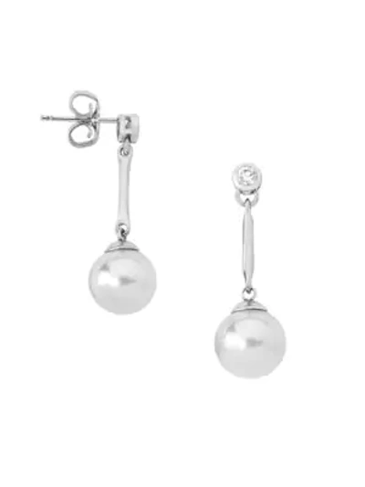 Majorica Sterling Silver 10mm Organic Pearl & Crystal Bar Drop Earrings In White