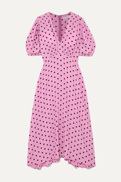 Faithfull The Brand Vittoria Polka-dot Crepe Midi Dress In Pink