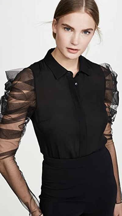 Cushnie Button Down Blouse With Pleated Sleeves In Black