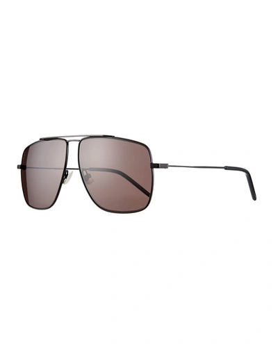 Saint Laurent Men's Square Metal Brow-bar Sunglasses In Black