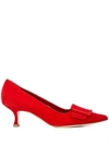 Manolo Blahnik Maysale Buckle Pointed Toe Pump In Red Suede