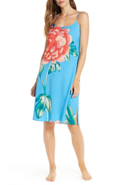 Natori Nova Floral-print Nightgown In Mbb Blue/ Sunrise Pink