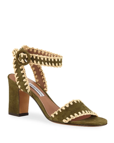 Tabitha Simmons Leticia Whipstitched Suede Ankle-wrap Sandals, Olive