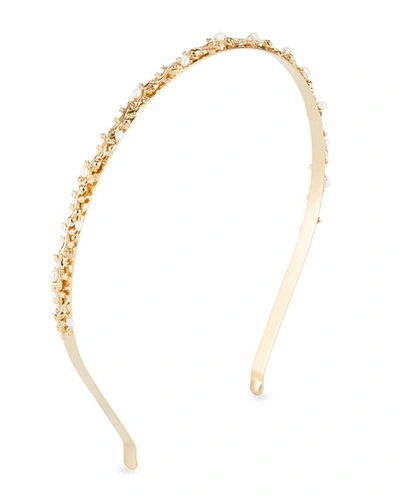 Rosantica Fata Brass Vine Headband W/ Pearl Details In Gold