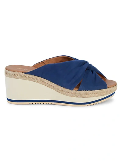 Andre Assous Prune Twisted Suede Wedge Sandals In Blue Suede