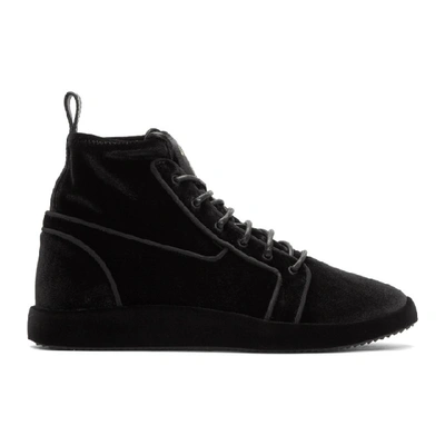 Giuseppe Zanotti Men's Land High-top Velvet Sneakers In Black