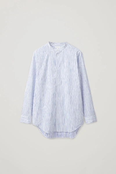 Cos Striped Cotton Grandad Shirt In Blue