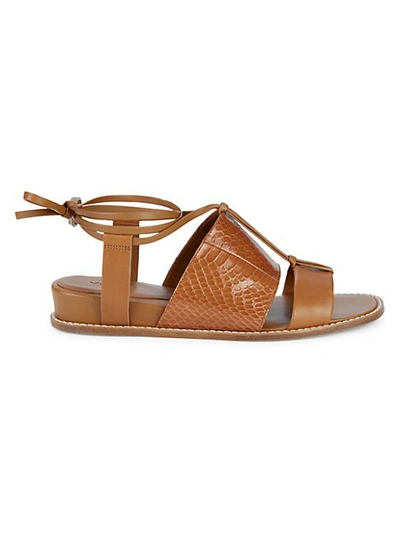 Vince Women's Forster Leather & Watersnake Ankle-wrap Sandals In Hazelnut