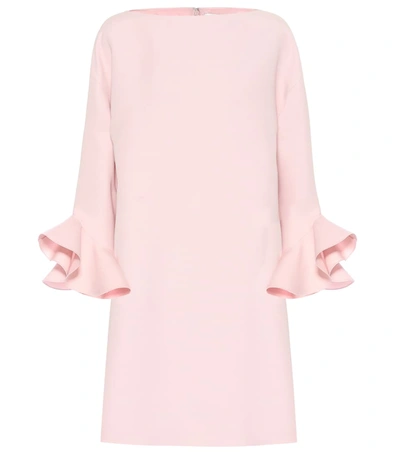 Valentino Ruffled-sleeve Wool And Silk-blend Mini Dress In Pink