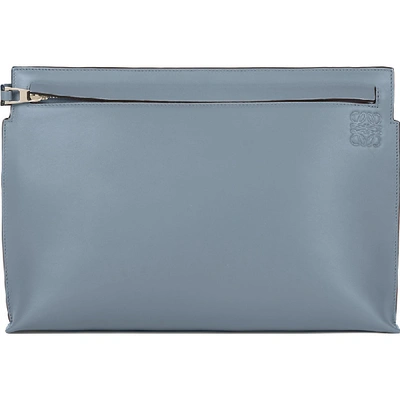 Loewe Large Leather T Pouch In Stone Blue