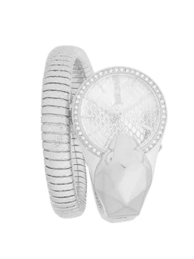 Just Cavalli Crystal Stainless Steel Snake Wrap Cuff Watch In Silver